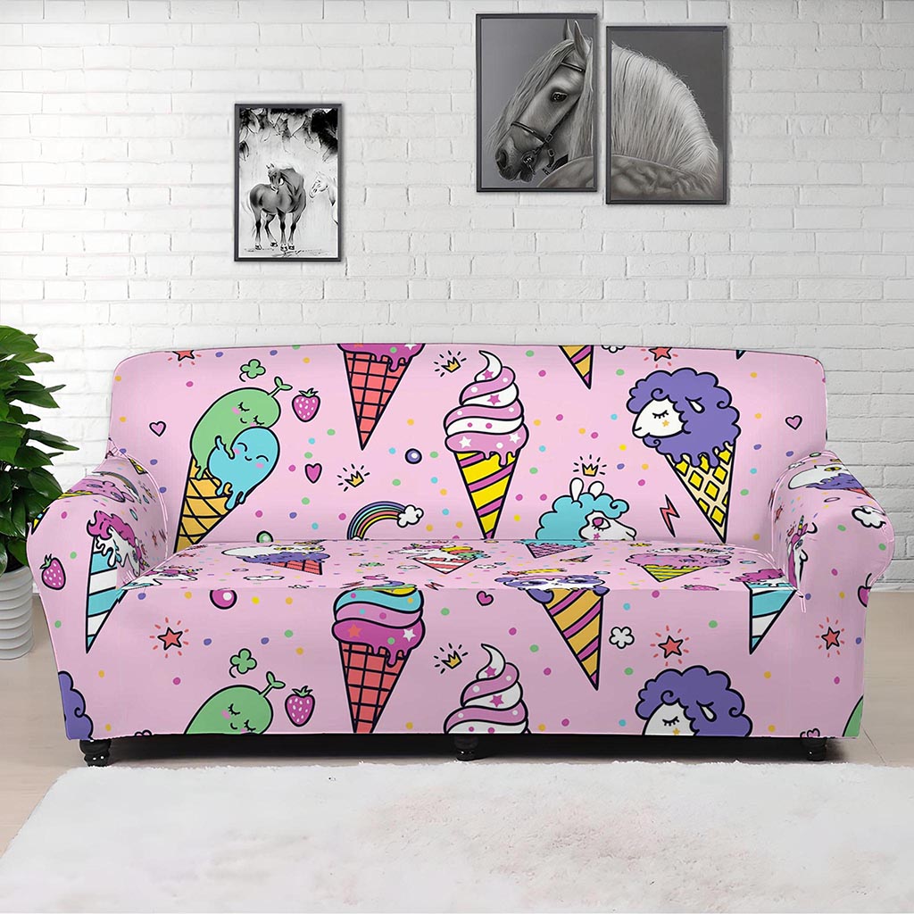 Girly Unicorn Ice Cream Pattern Print Sofa Cover