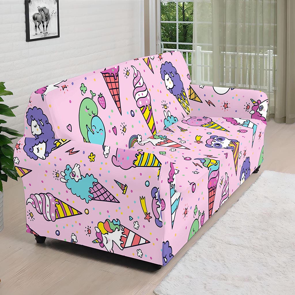Girly Unicorn Ice Cream Pattern Print Sofa Cover