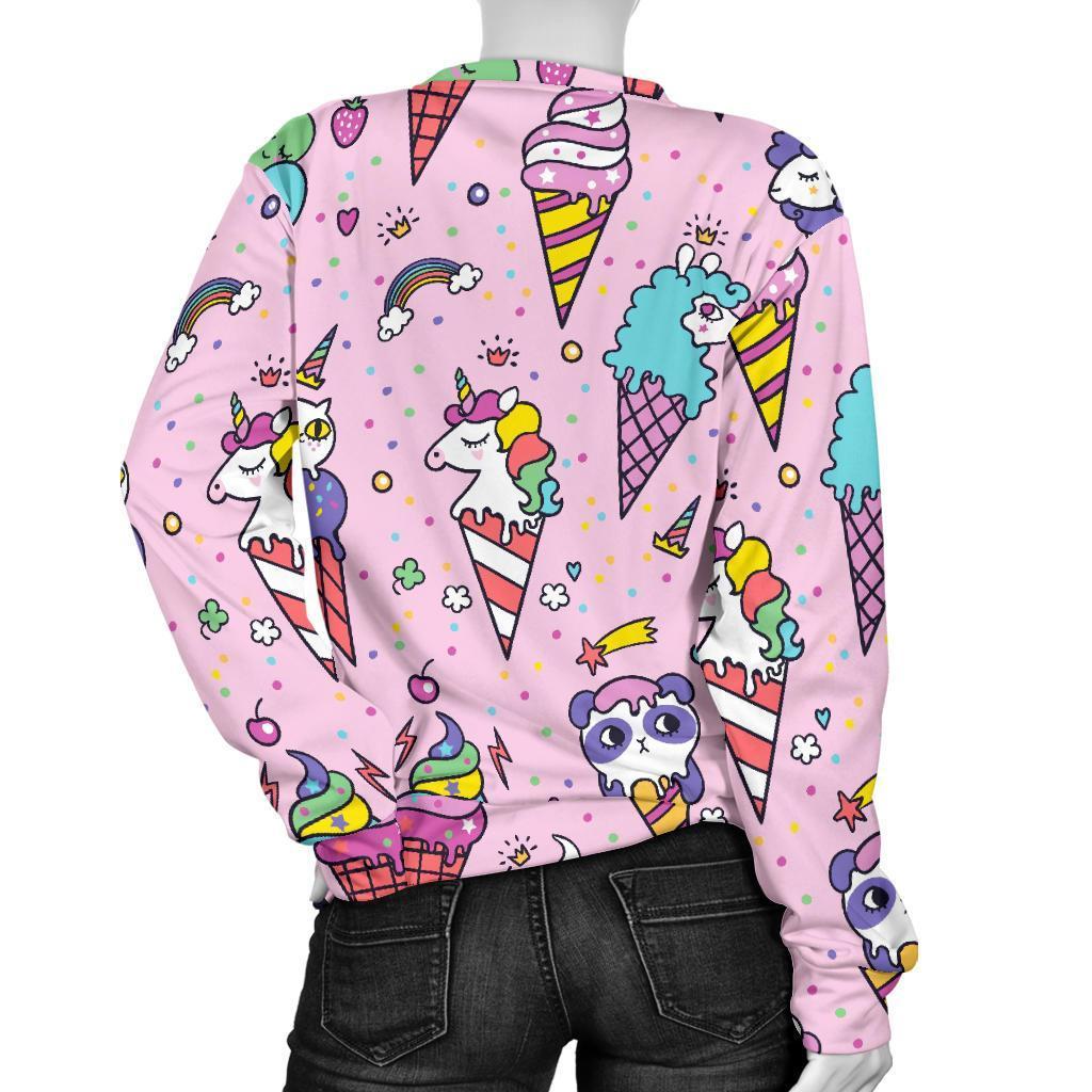 Girly Unicorn Ice Cream Pattern Print Women's Crewneck Sweatshirt GearFrost