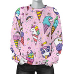 Girly Unicorn Ice Cream Pattern Print Women's Crewneck Sweatshirt GearFrost