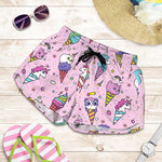 Girly Unicorn Ice Cream Pattern Print Women's Shorts