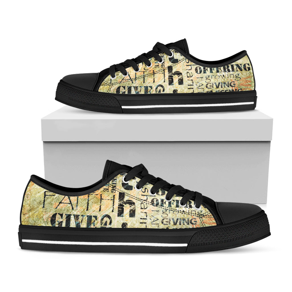 Giving And Tithing Religious Words Print Black Low Top Shoes