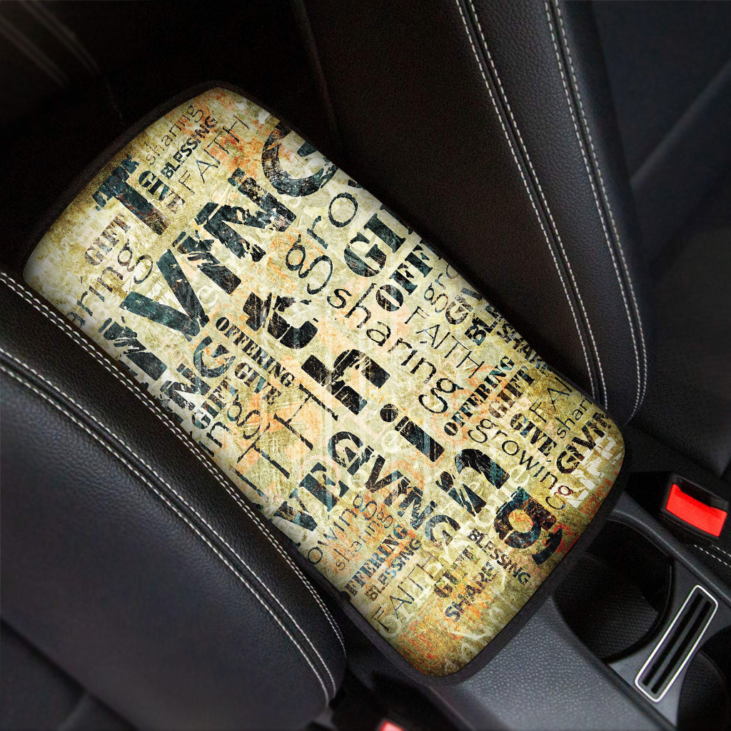 Giving And Tithing Religious Words Print Car Center Console Cover