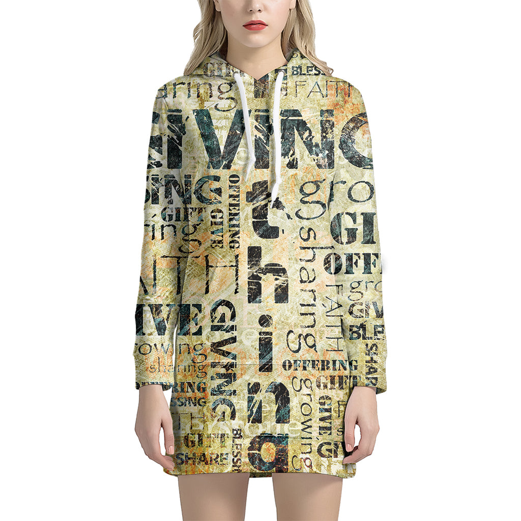 Giving And Tithing Religious Words Print Hoodie Dress