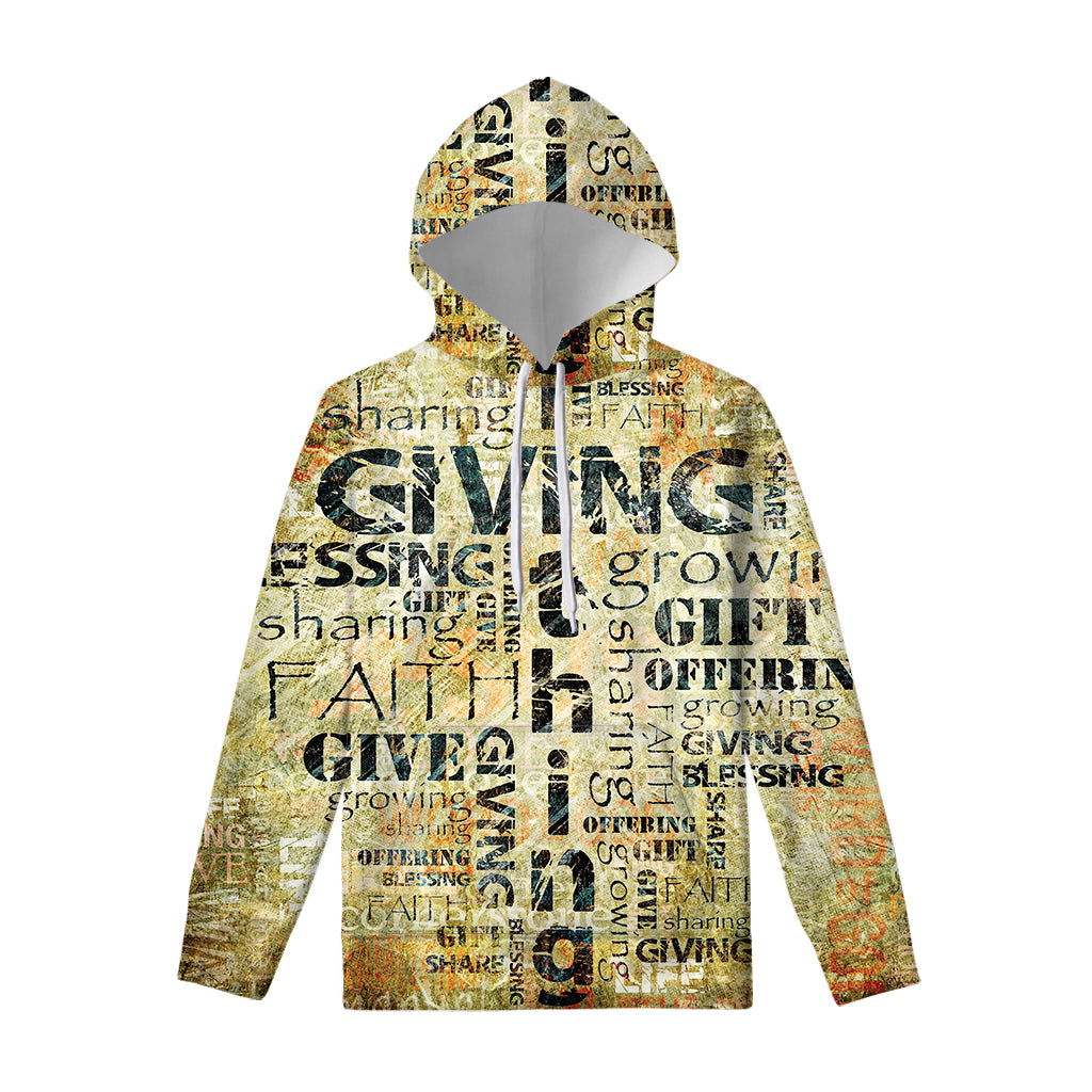 Giving And Tithing Religious Words Print Pullover Hoodie