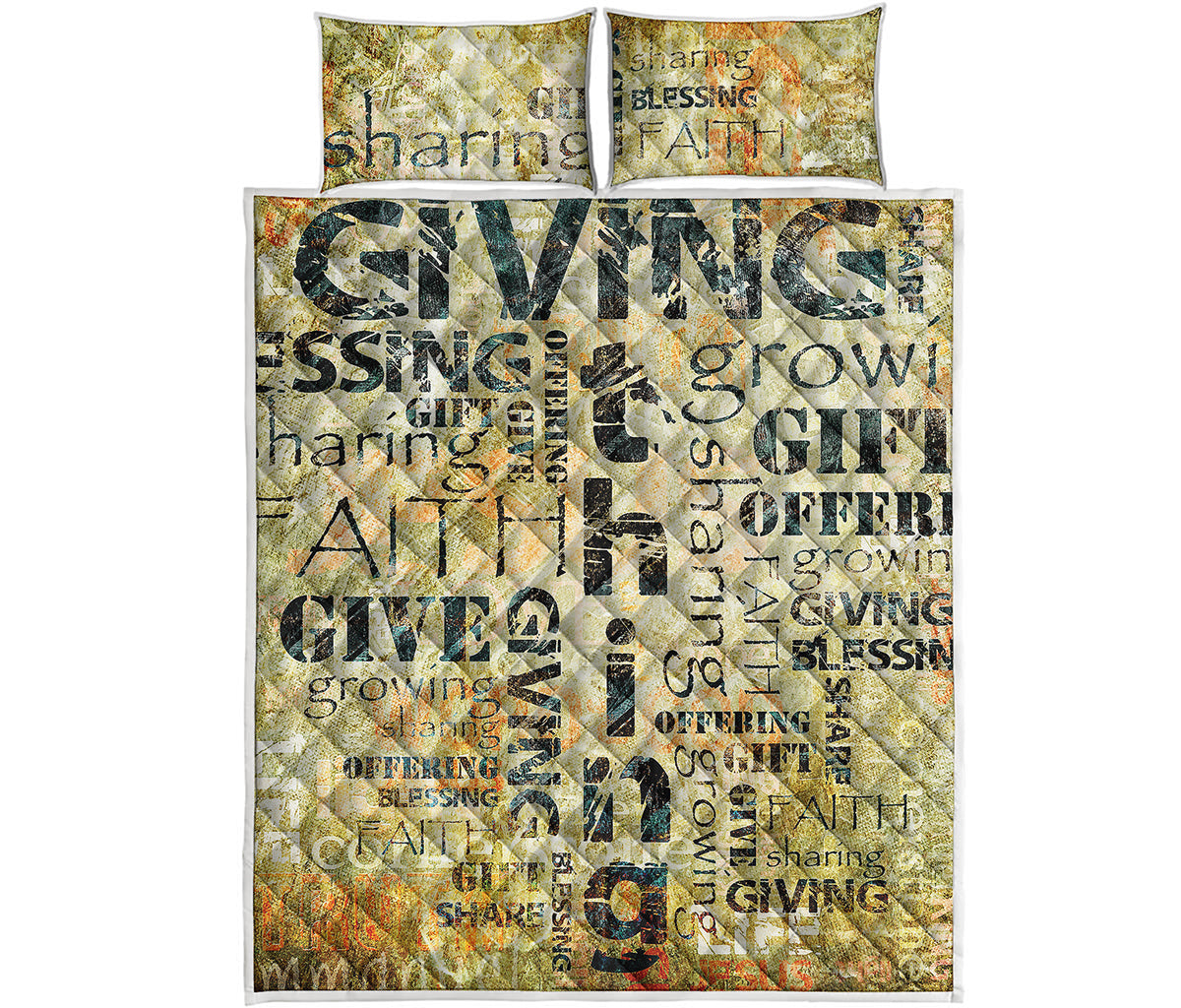 Giving And Tithing Religious Words Print Quilt Bed Set