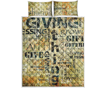 Giving And Tithing Religious Words Print Quilt Bed Set