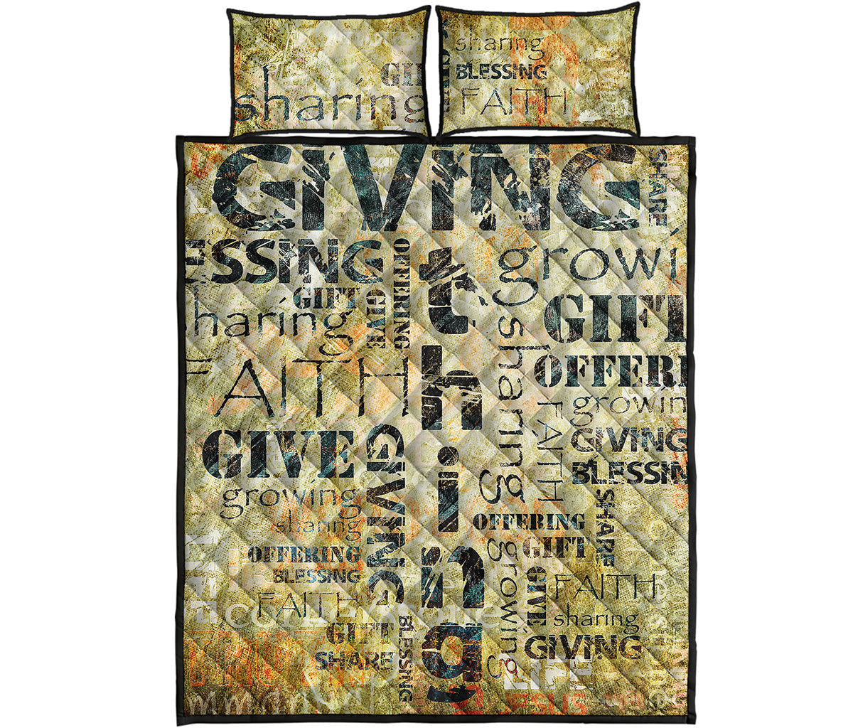 Giving And Tithing Religious Words Print Quilt Bed Set