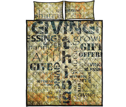 Giving And Tithing Religious Words Print Quilt Bed Set