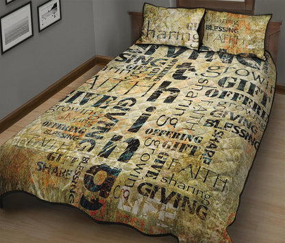 Giving And Tithing Religious Words Print Quilt Bed Set