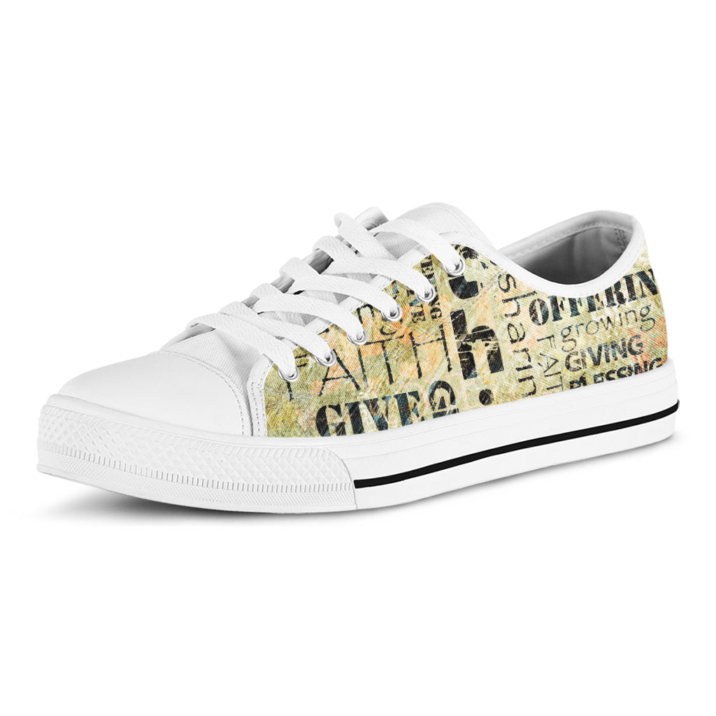 Giving And Tithing Religious Words Print White Low Top Shoes