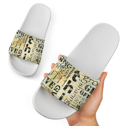 Giving And Tithing Religious Words Print White Slide Sandals