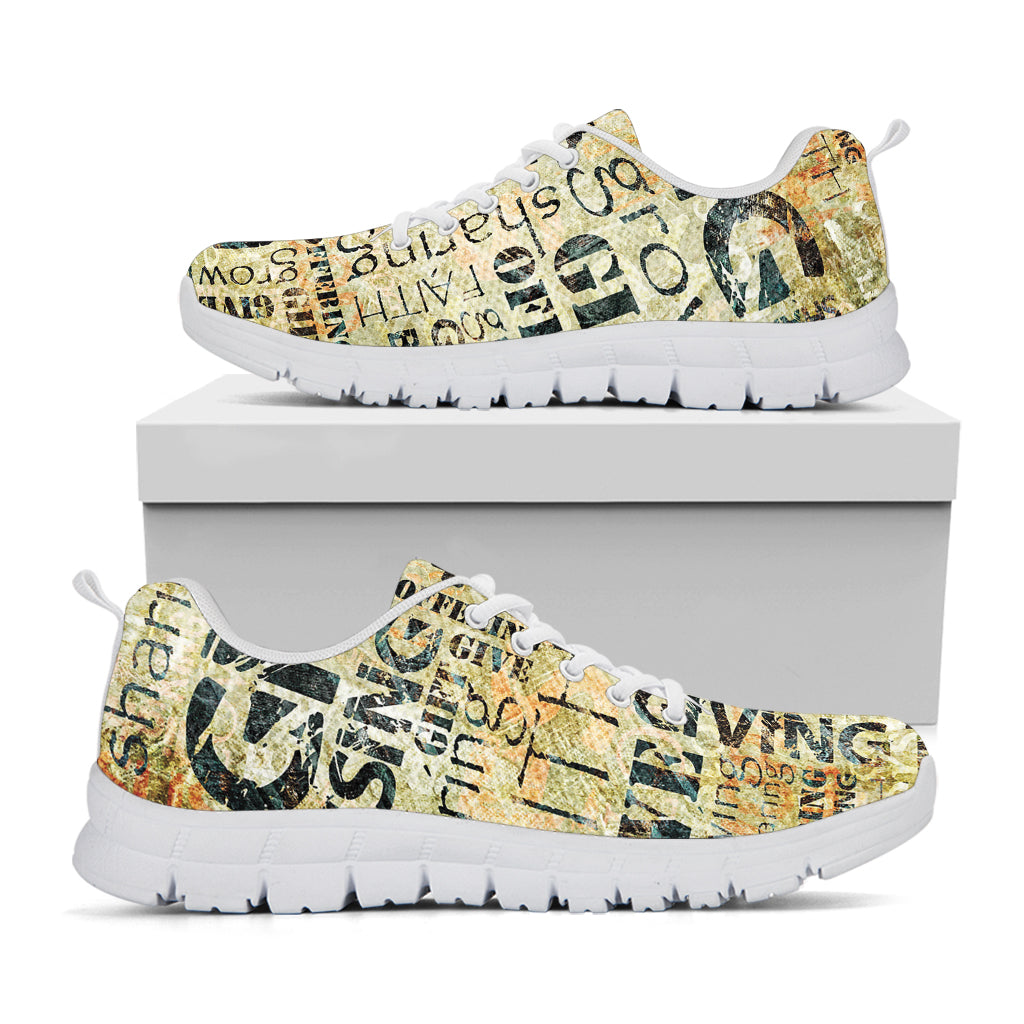 Giving And Tithing Religious Words Print White Sneakers