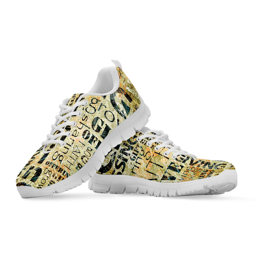 Giving And Tithing Religious Words Print White Sneakers