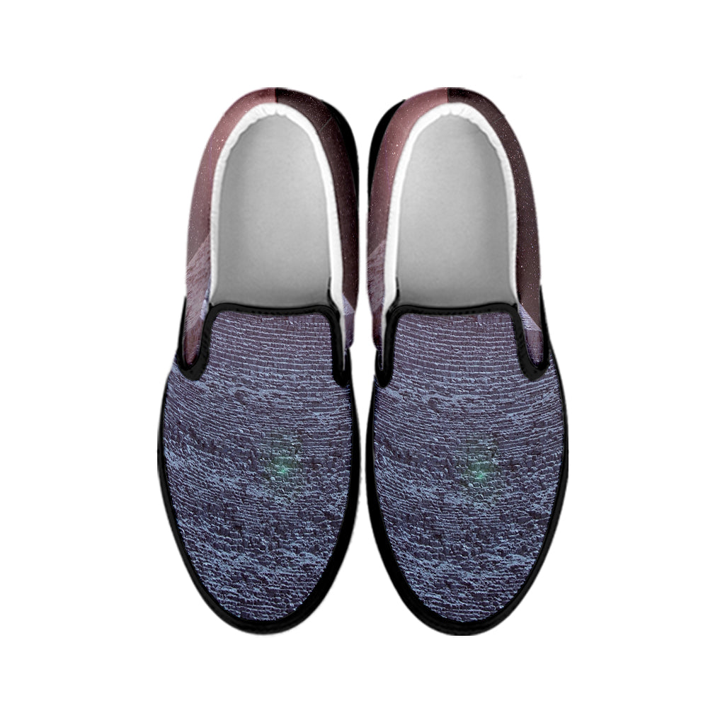 Giza Pyramid Print Black Slip On Shoes