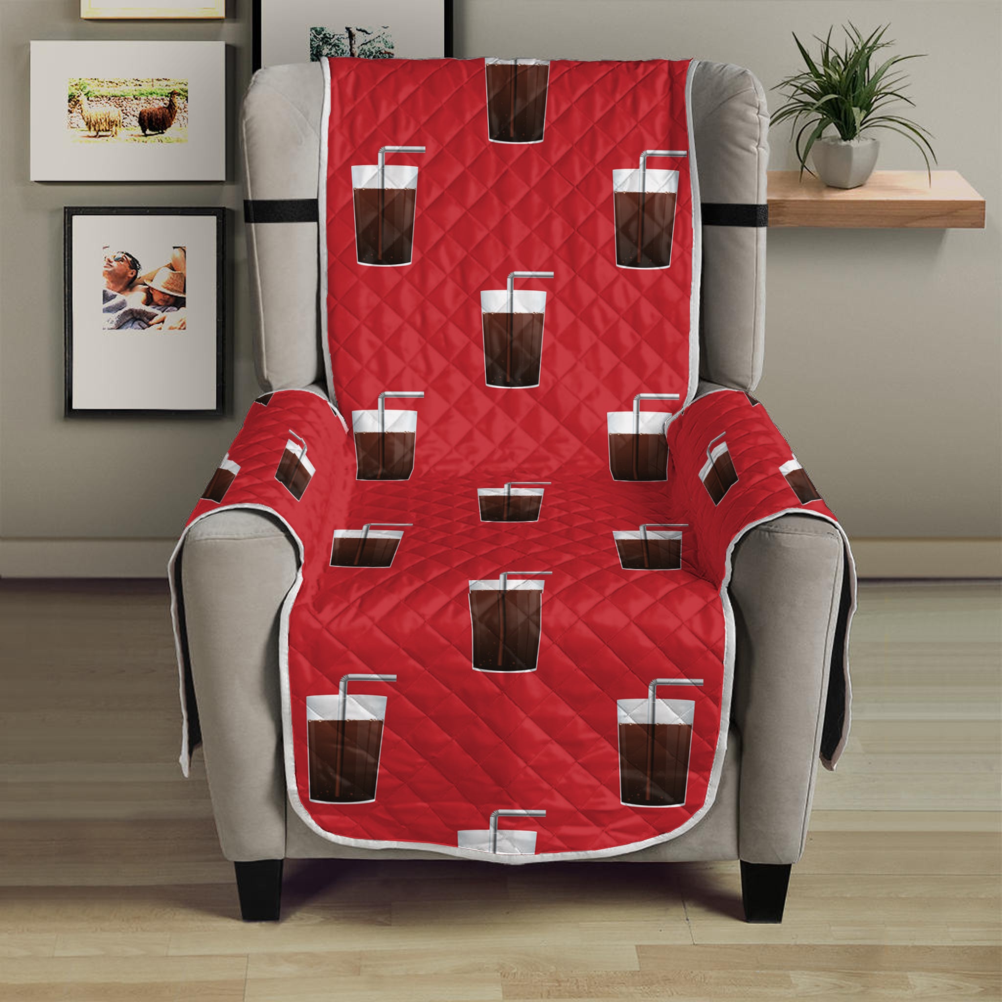 Glass Of Cola Pattern Print Armchair Protector