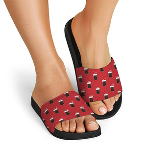 Glass Of Cola Pattern Print Black Slide Sandals