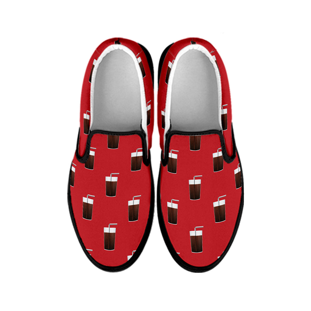 Glass Of Cola Pattern Print Black Slip On Shoes