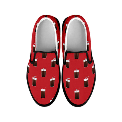 Glass Of Cola Pattern Print Black Slip On Shoes