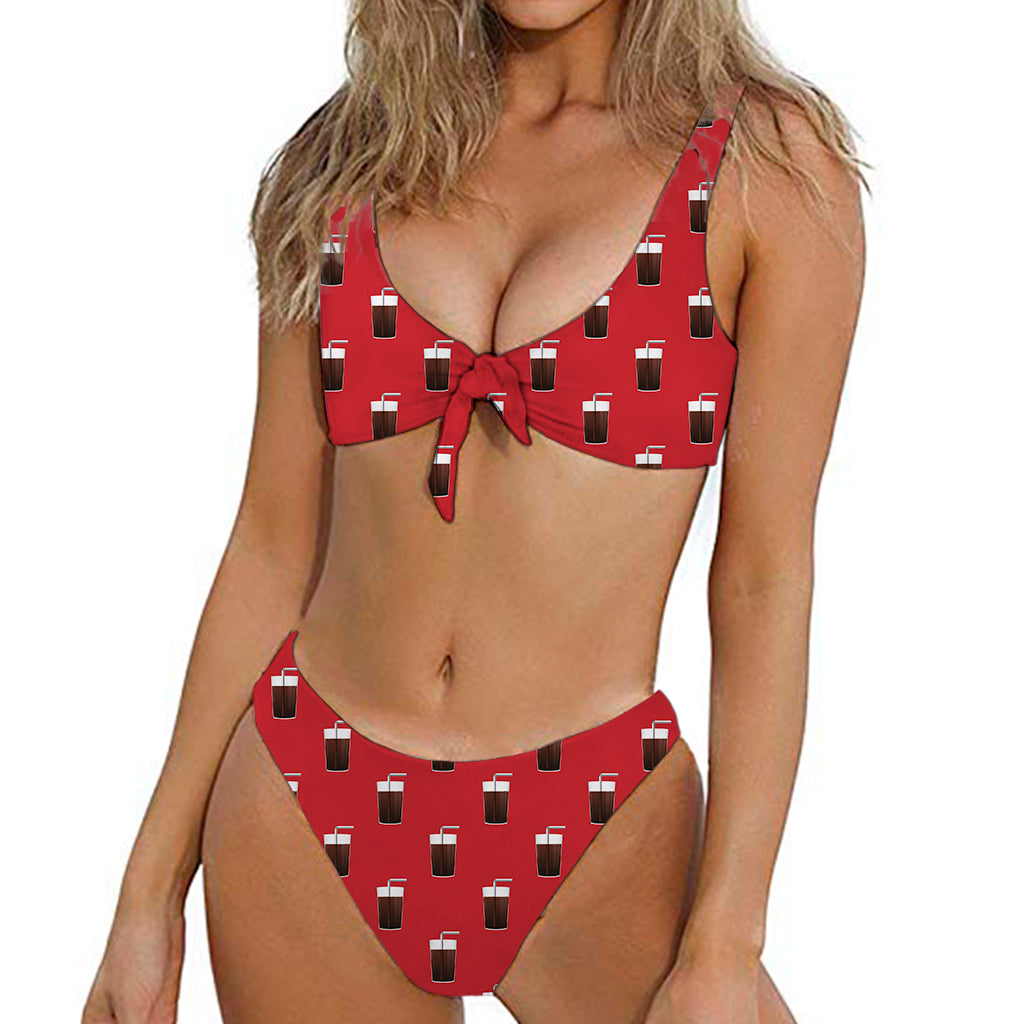 Glass Of Cola Pattern Print Front Bow Tie Bikini