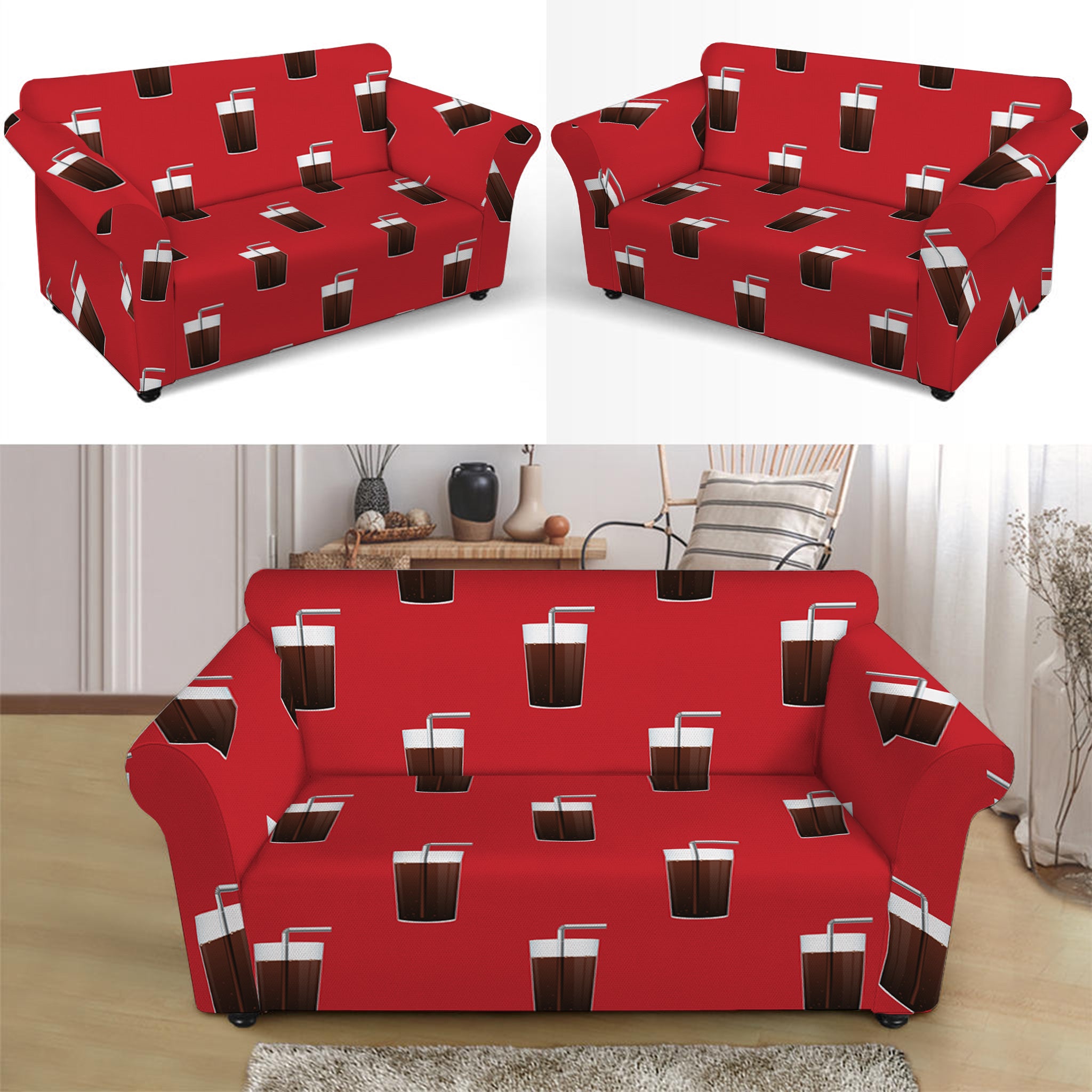 Glass Of Cola Pattern Print Loveseat Slipcover