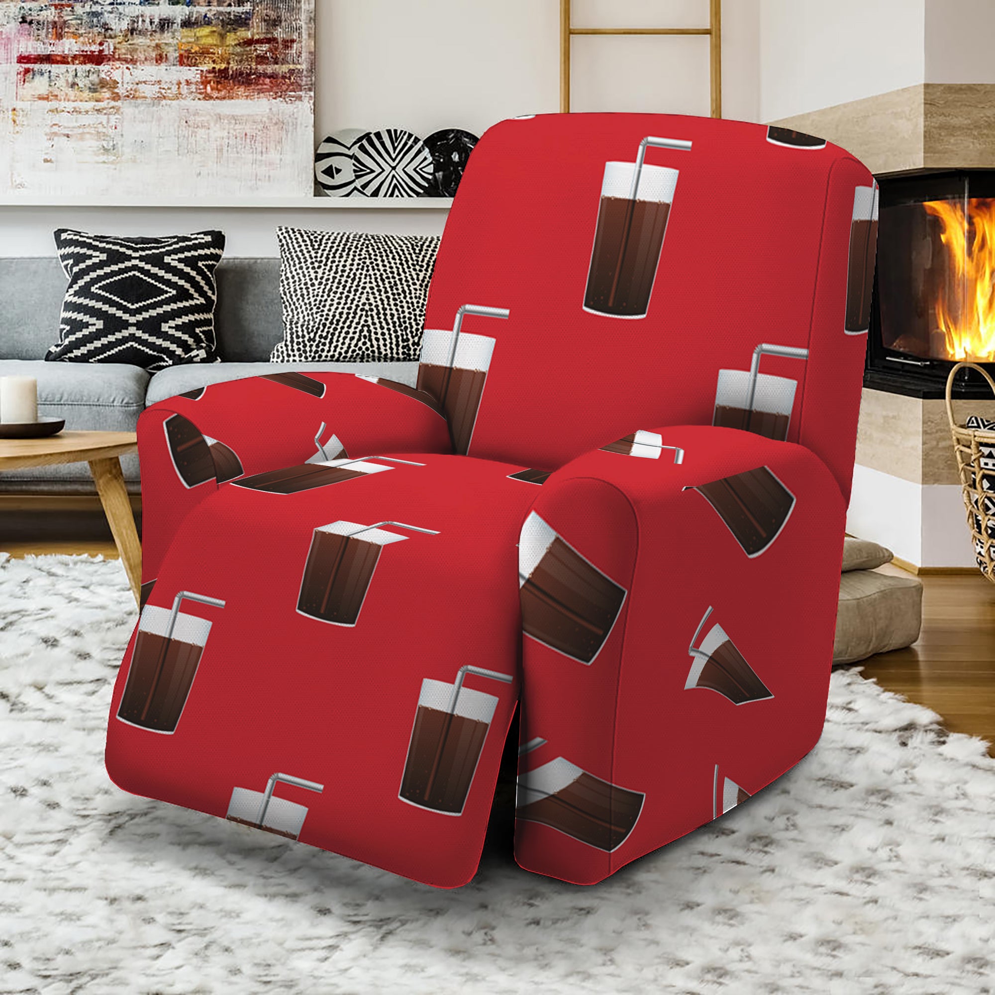 Glass Of Cola Pattern Print Recliner Slipcover