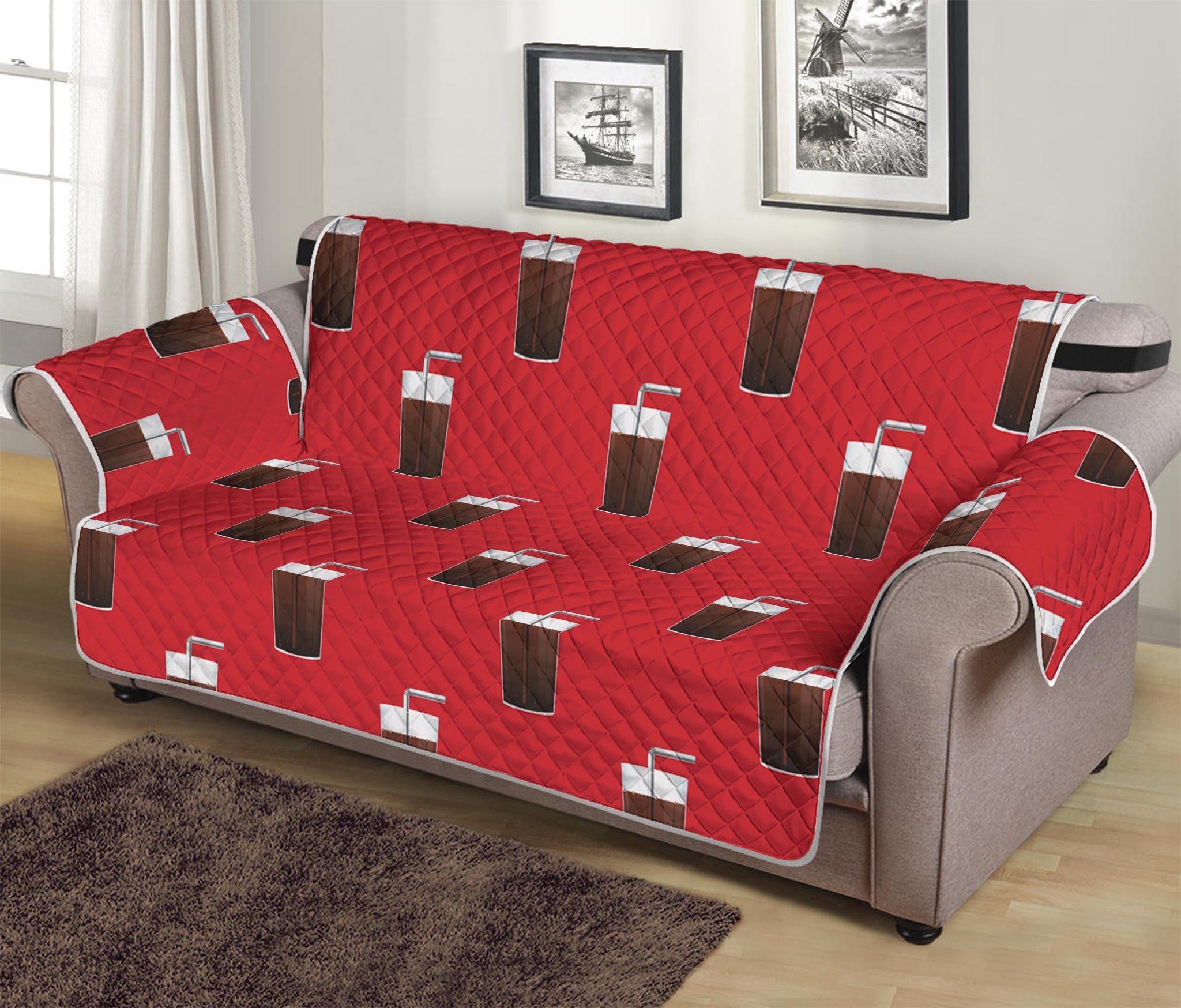 Glass Of Cola Pattern Print Sofa Protector