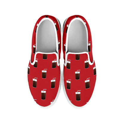 Glass Of Cola Pattern Print White Slip On Shoes