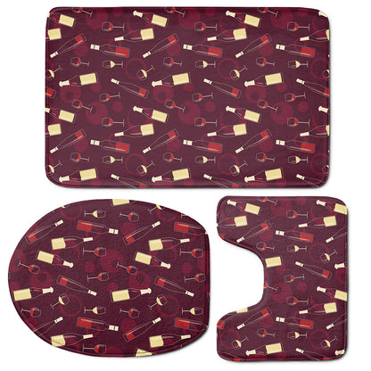 Glasses And Bottles Of Wine Print 3 Piece Bath Mat Set