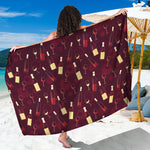 Glasses And Bottles Of Wine Print Beach Sarong Wrap