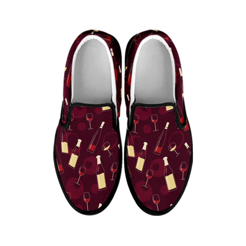Glasses And Bottles Of Wine Print Black Slip On Shoes