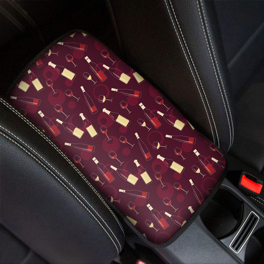 Glasses And Bottles Of Wine Print Car Center Console Cover
