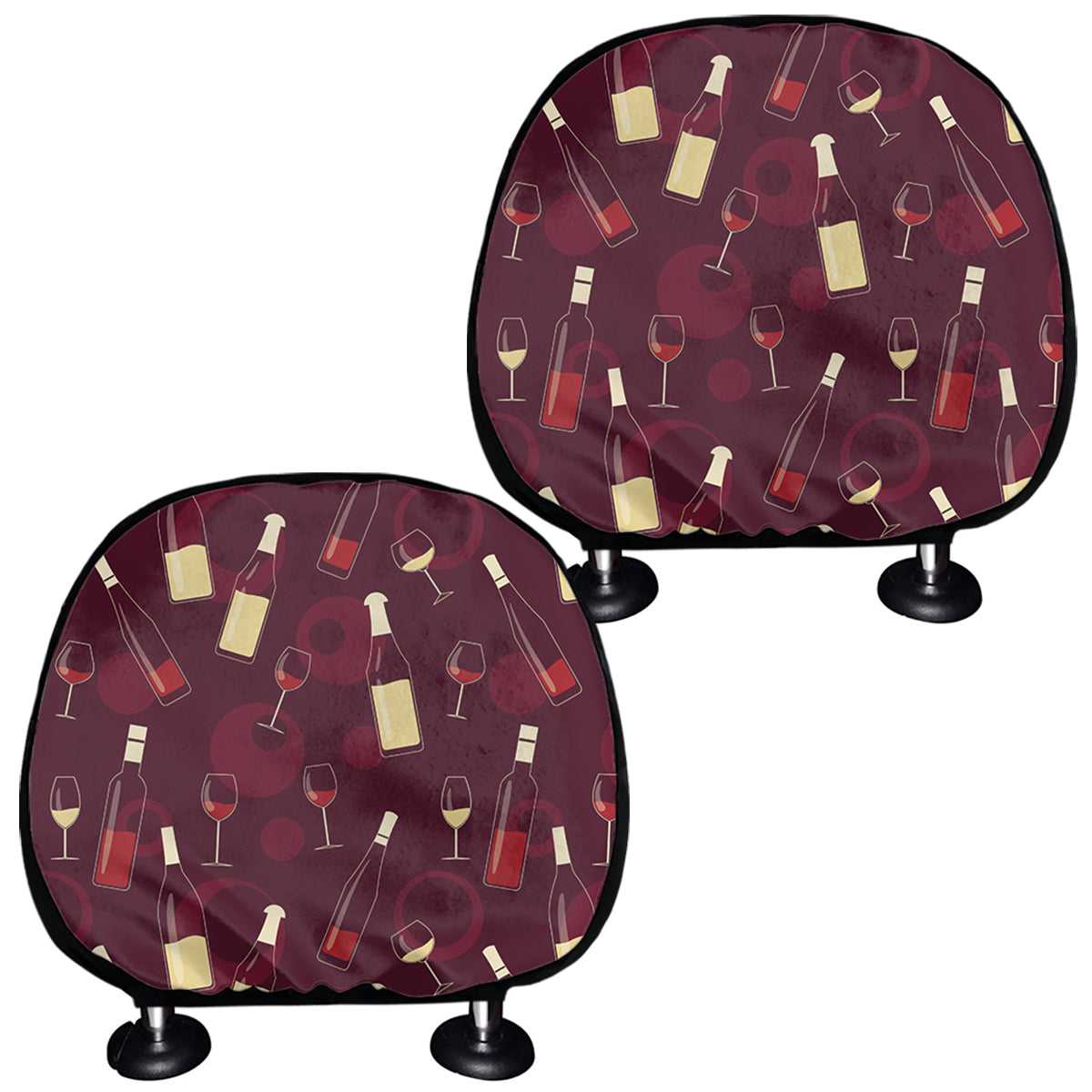 Glasses And Bottles Of Wine Print Car Headrest Covers