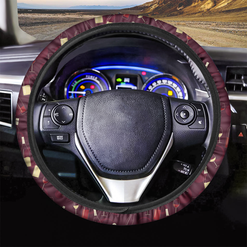 Glasses And Bottles Of Wine Print Car Steering Wheel Cover