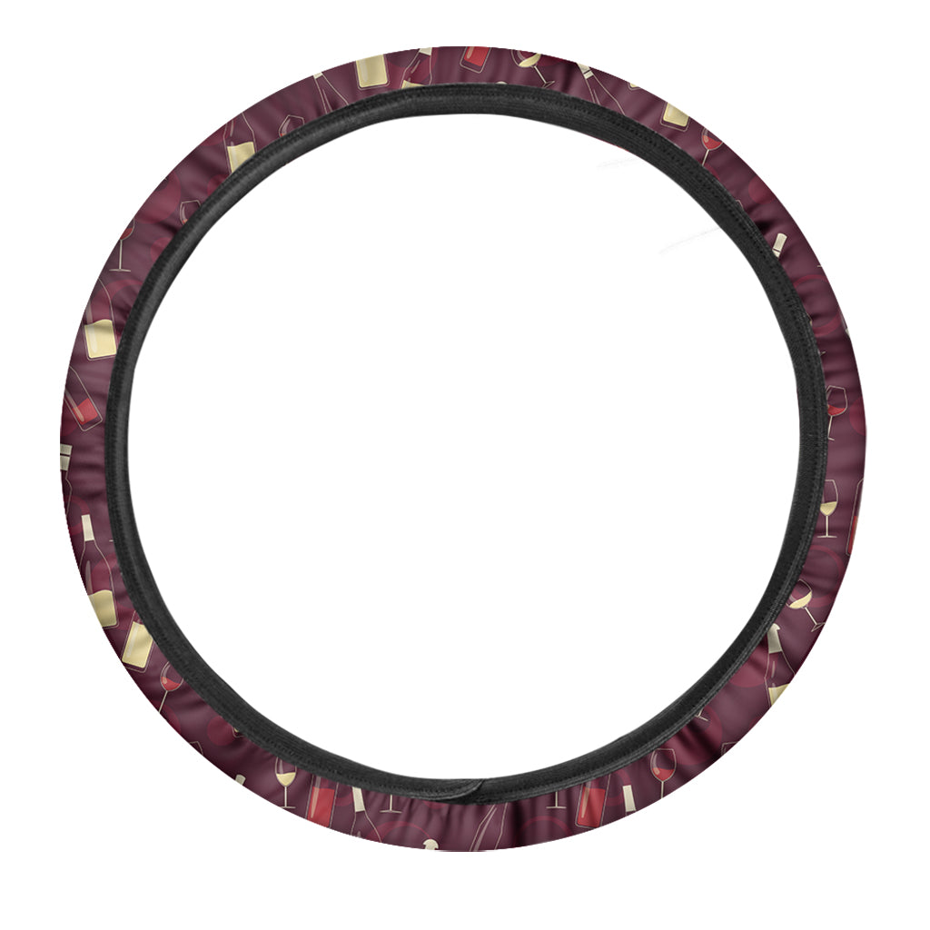 Glasses And Bottles Of Wine Print Car Steering Wheel Cover