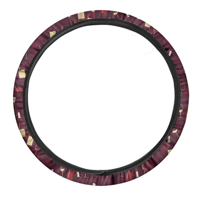 Glasses And Bottles Of Wine Print Car Steering Wheel Cover