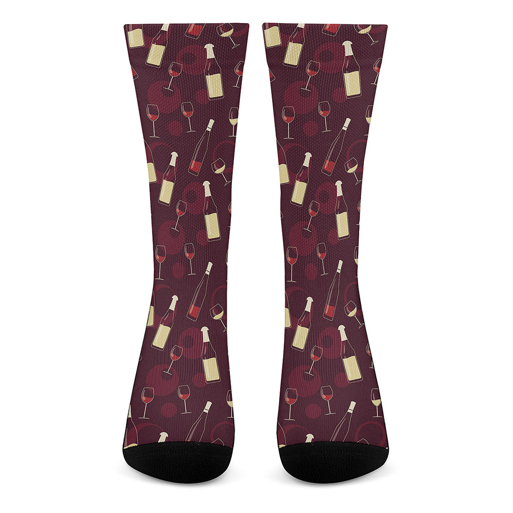 Glasses And Bottles Of Wine Print Crew Socks