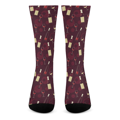 Glasses And Bottles Of Wine Print Crew Socks