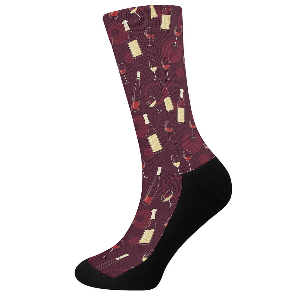 Glasses And Bottles Of Wine Print Crew Socks