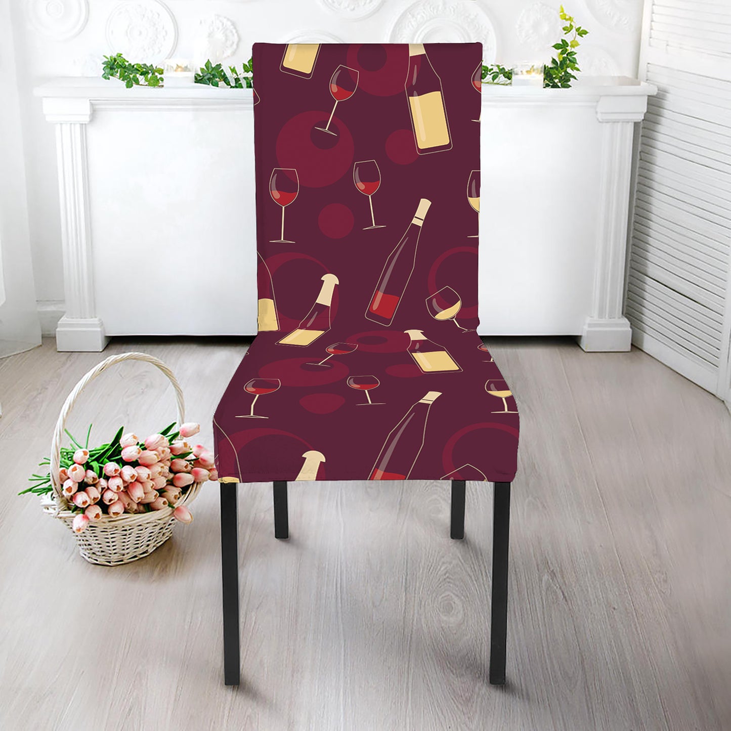 Glasses And Bottles Of Wine Print Dining Chair Slipcover