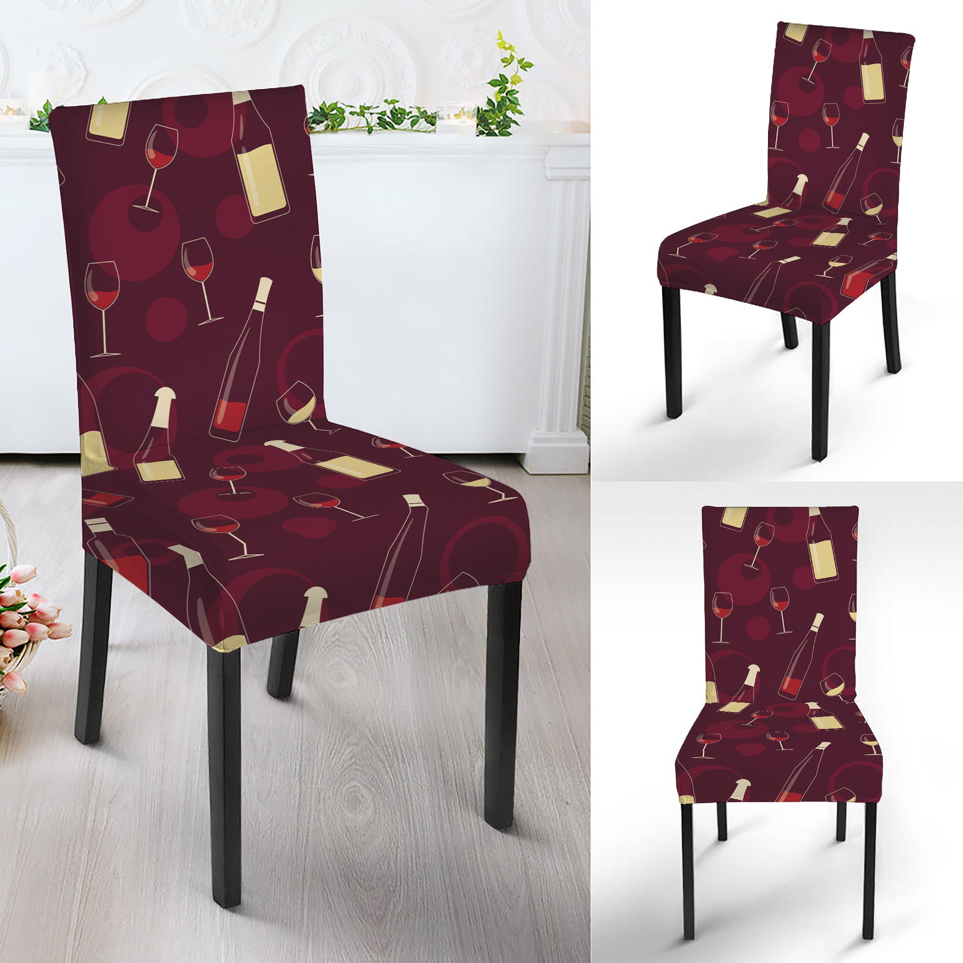 Glasses And Bottles Of Wine Print Dining Chair Slipcover