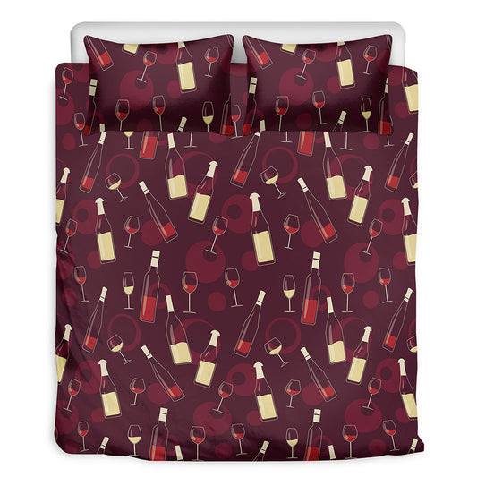 Glasses And Bottles Of Wine Print Duvet Cover Bedding Set