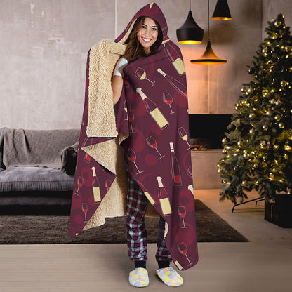 Glasses And Bottles Of Wine Print Hooded Blanket