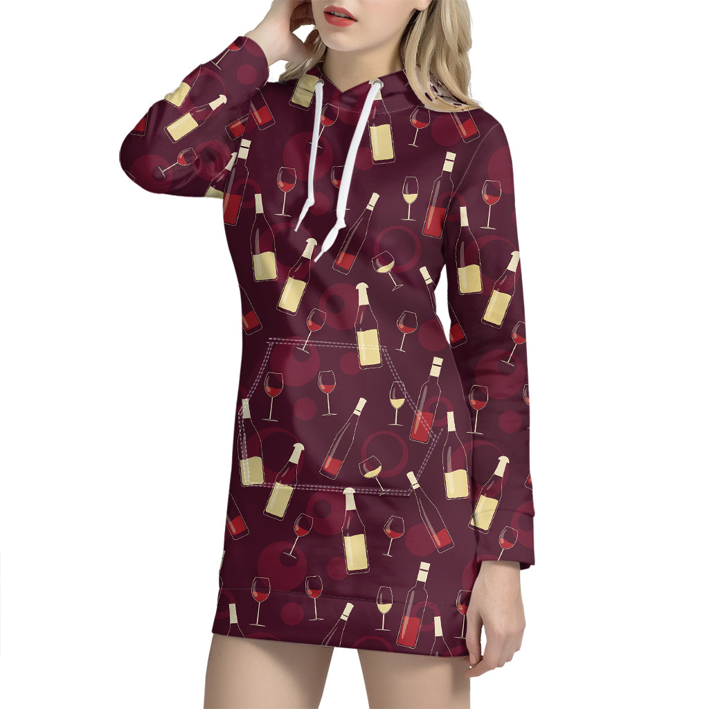 Glasses And Bottles Of Wine Print Hoodie Dress