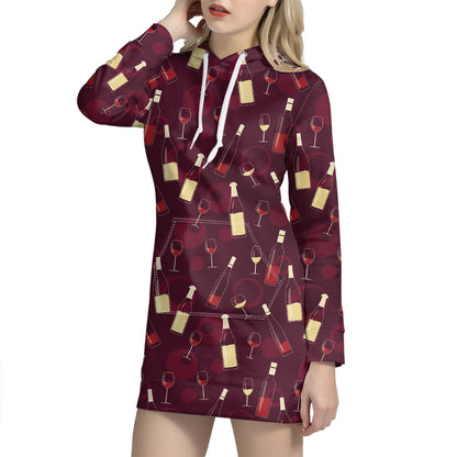 Glasses And Bottles Of Wine Print Hoodie Dress