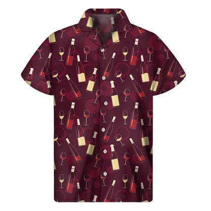 Glasses And Bottles Of Wine Print Men's Short Sleeve Shirt