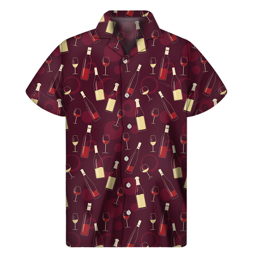 Glasses And Bottles Of Wine Print Men's Short Sleeve Shirt