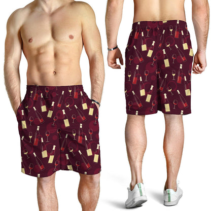 Glasses And Bottles Of Wine Print Men's Shorts