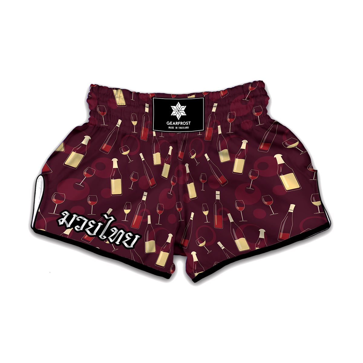 Glasses And Bottles Of Wine Print Muay Thai Boxing Shorts