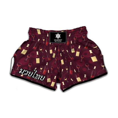 Glasses And Bottles Of Wine Print Muay Thai Boxing Shorts